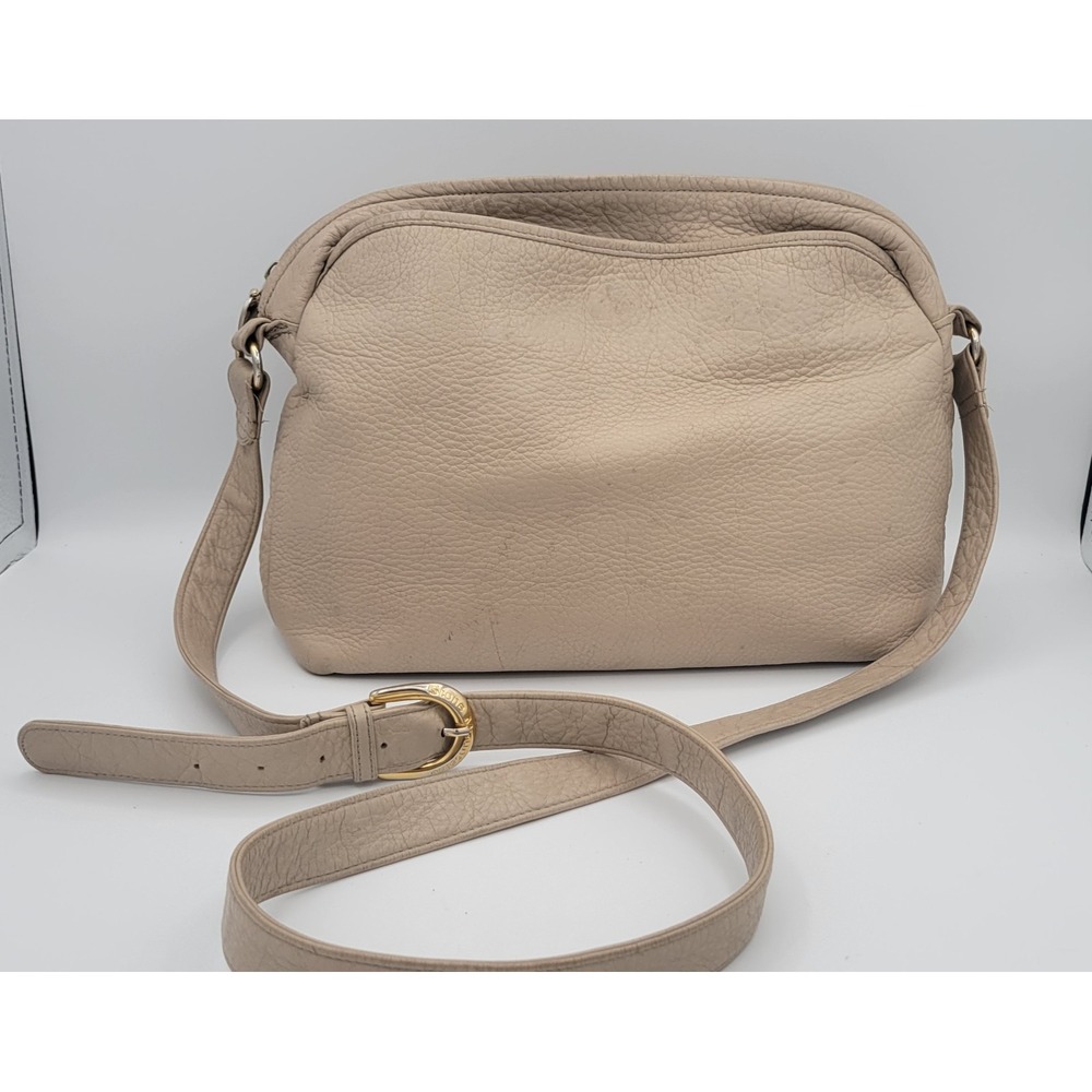 Stone Mountain Tan Pebbled Genuine Leather Shoulder Bag Purse Gold Hardware